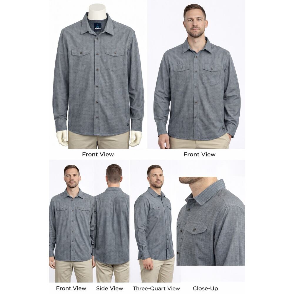 prAna Mens Shirt Large Gray Button Up Outdoor Casual Hiking Short Sleeve Camping